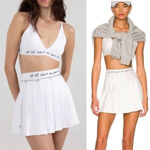 SET The Mayfair Group x REVOLVE Tennis Skirt + Bra Crop Top in White S/M NEW